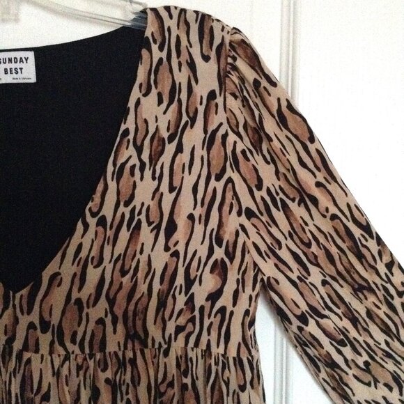 Sunday Best Women's Empire Waist Baby Doll Leopard Animal Print Mini Dress Tunic - Picture 3 of 8